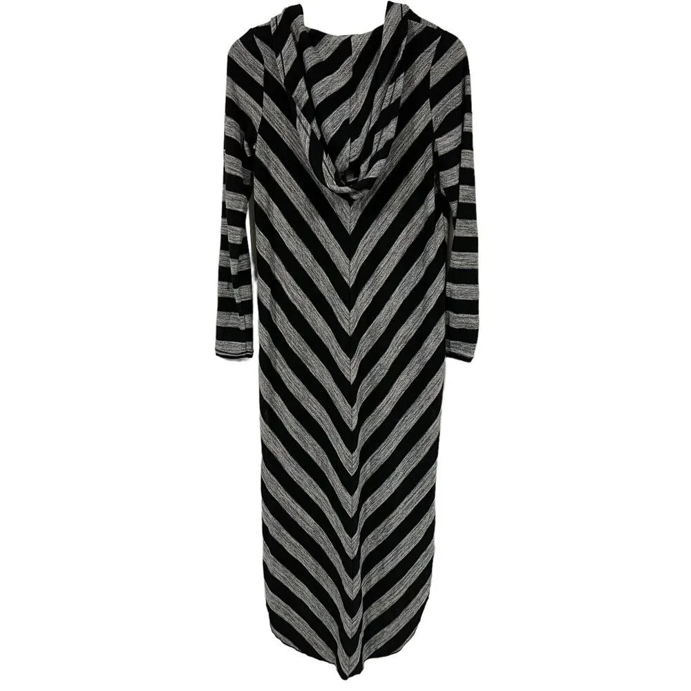 Free People Beach XS‎ Maxi Cover Up Dress Black Gray Chevron Long Sleeve Hooded